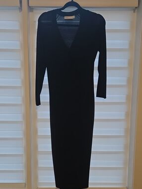 ASOS Black Long Sleeve V-Neck Midi Dress